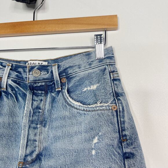 AGOLDE Size 24 Jaden Short Surreal Medium Wash Distressed Button Fly Fray Hem - Picture 4 of 12